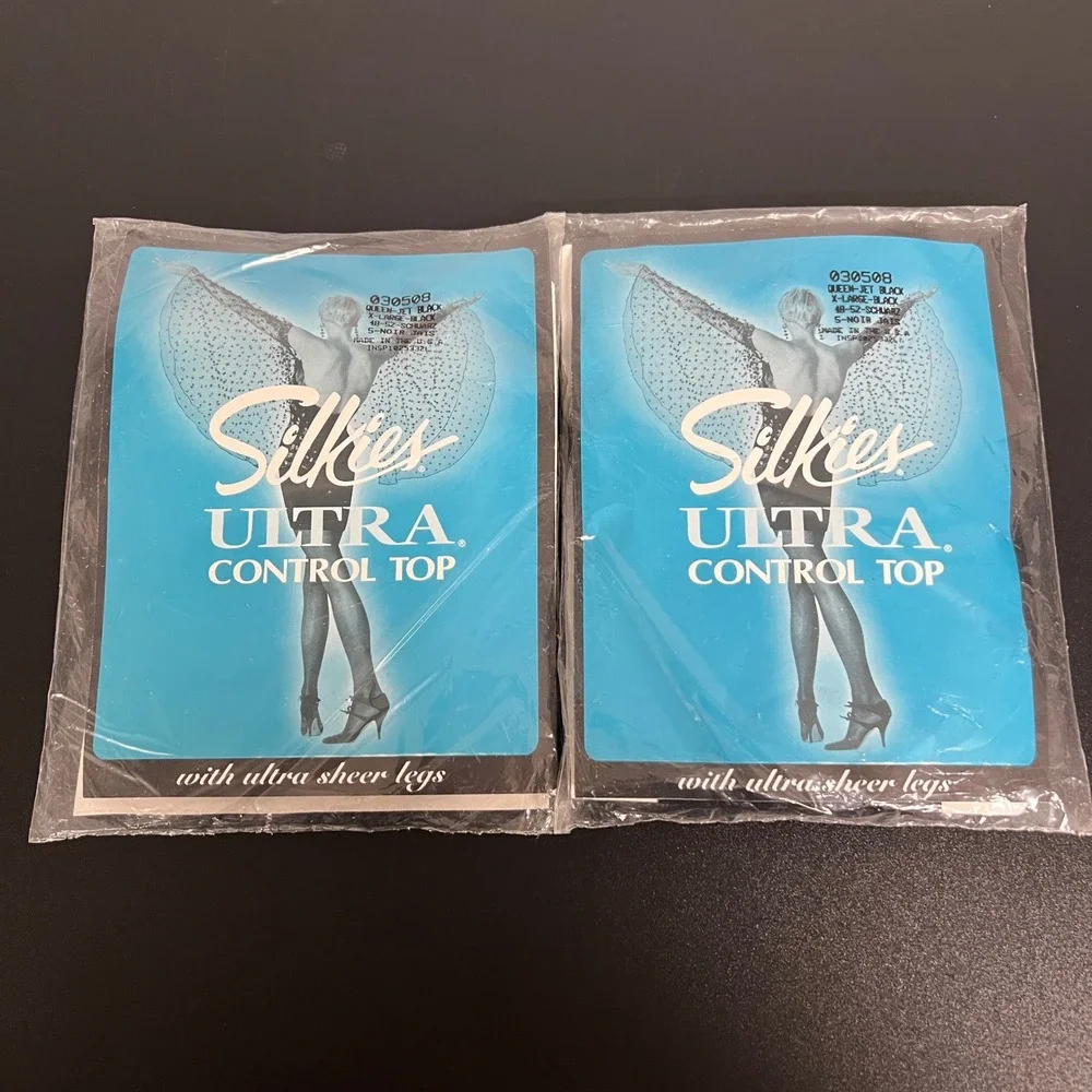 2 Pack Silkies Ultra Control Top Pantyhose Jet Black X-Large Sheer Leg